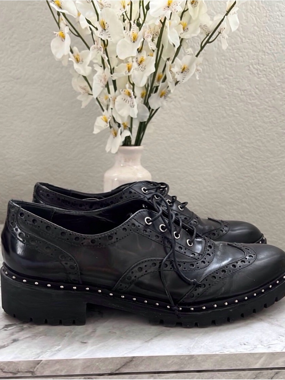 Classic Black Brogue Lace-Up Shoes for Women